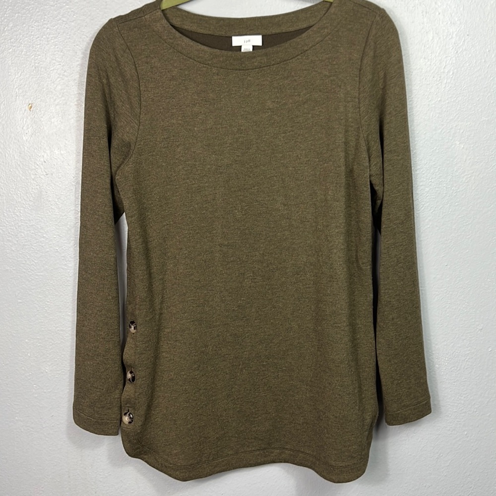 J. Jill Olive Green Brown Marled Scoop Neck Long Sleeve Tunic Top Small